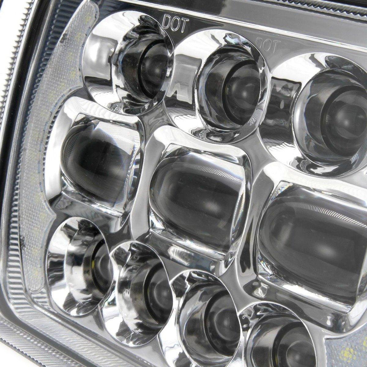 (2pcs/set) 65W 7x6 LED Hi-Lo Beam Headlights with DRL for Toyota Pickup Truck (Black/Chrome)
