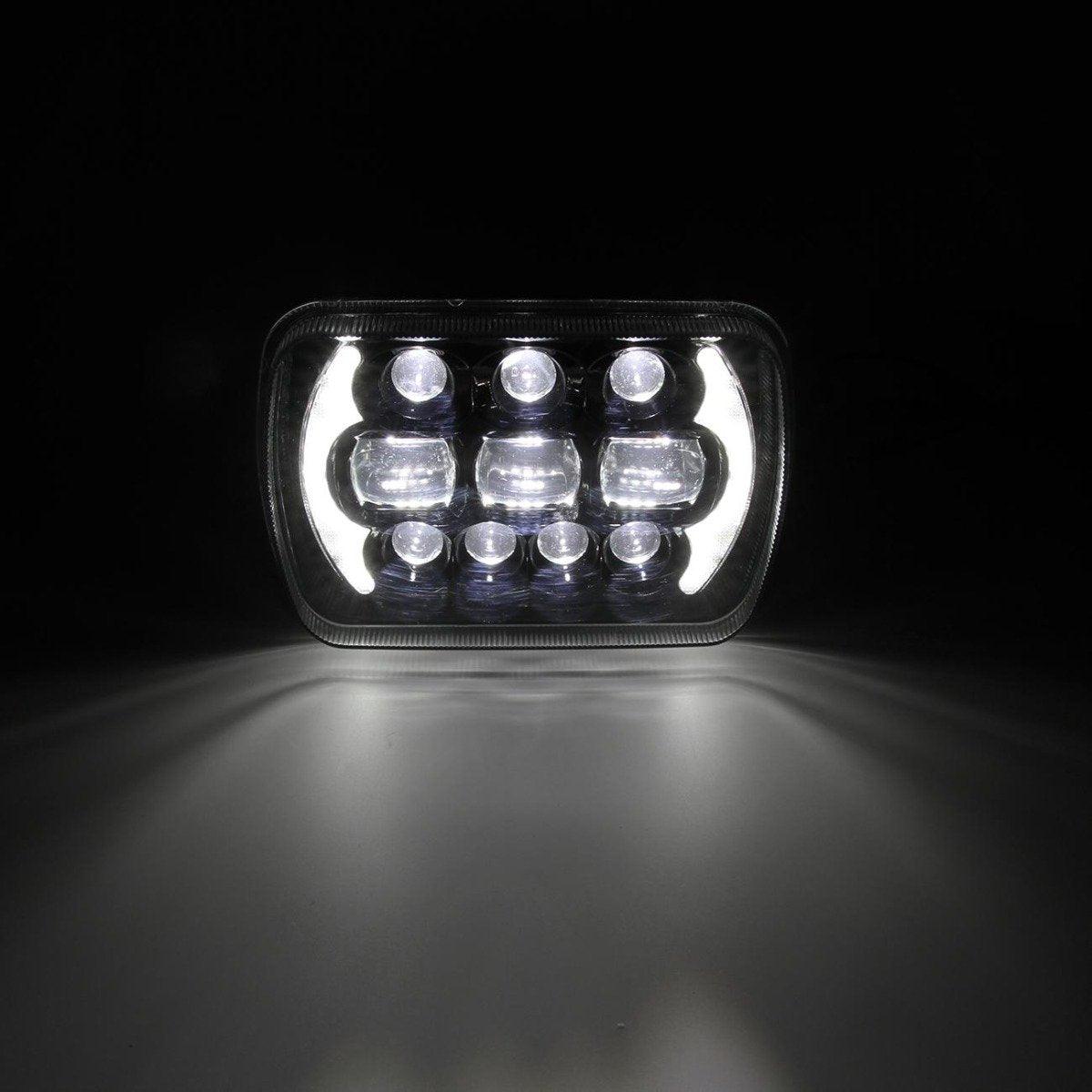 (2pcs/set) 65W 7x6 LED Hi-Lo Beam Headlights with DRL for Toyota Pickup Truck (Black/Chrome)