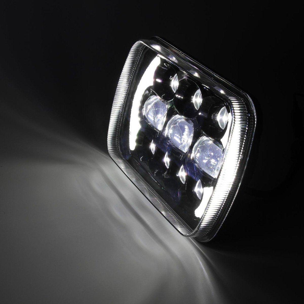 (2pcs/set) 65W 7x6 LED Hi-Lo Beam Headlights with DRL for Toyota Pickup Truck (Black/Chrome)