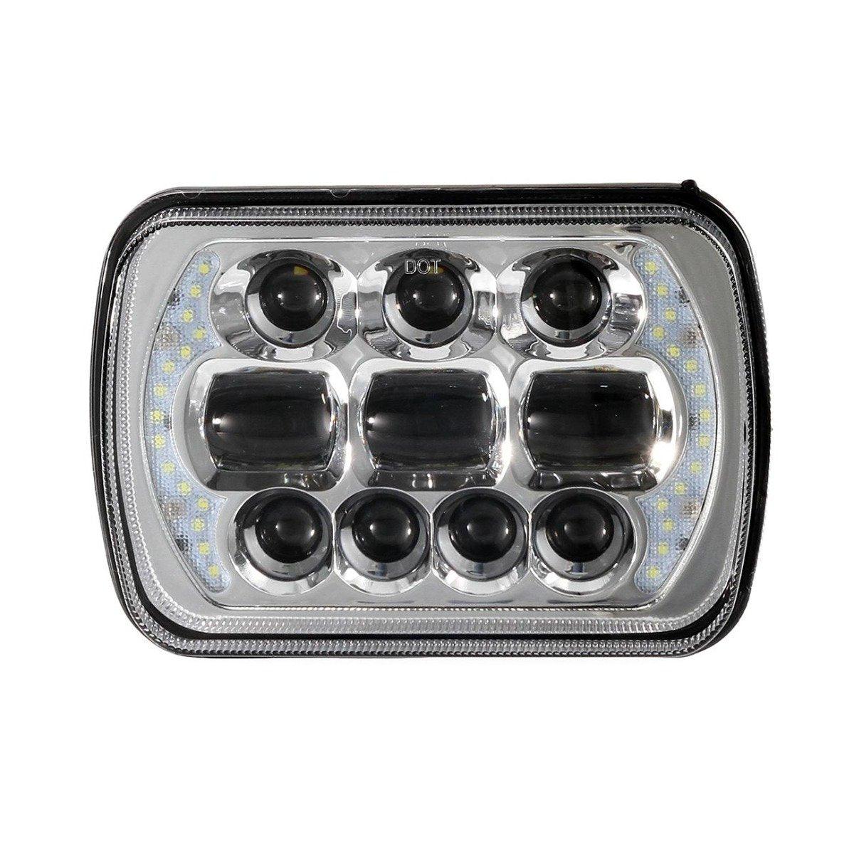 (2pcs/set) 65W 7x6 LED Hi-Lo Beam Headlights with DRL for Toyota Pickup Truck (Black/Chrome)