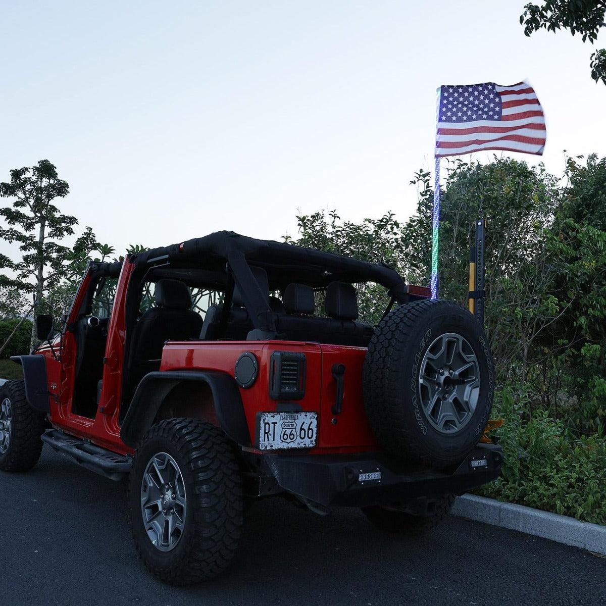 3FT/4FT RGB LED Whip Light Rotating Color Changing Flag Pole with Bluetooth Controlled