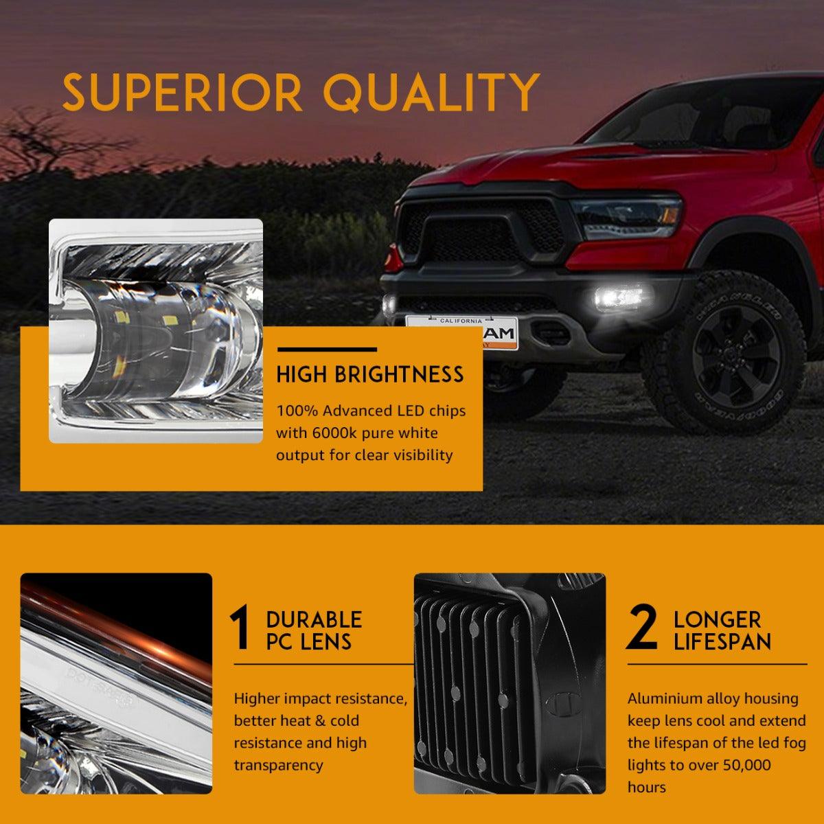 (2pcs/set) 36W LED Fog Light for Dodge Ram 1500 2009-2012 Dodge Ram 2500/3500 2010-2018 (Chrome)