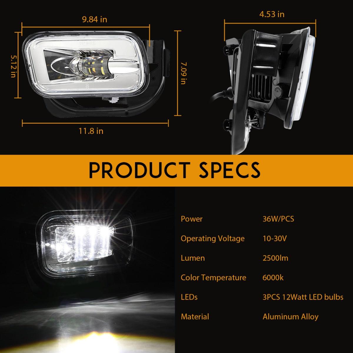 (2pcs/set) 36W LED Fog Light for Dodge Ram 1500 2009-2012 Dodge Ram 2500/3500 2010-2018 (Chrome)