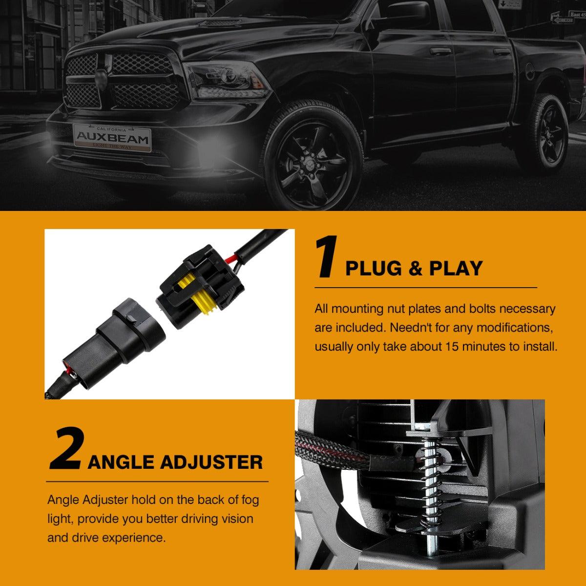 (2pcs/set) 36W LED Fog Lights for Dodge Ram 1500 2013 2014 2015 2016 2017 2018 (Chrome)