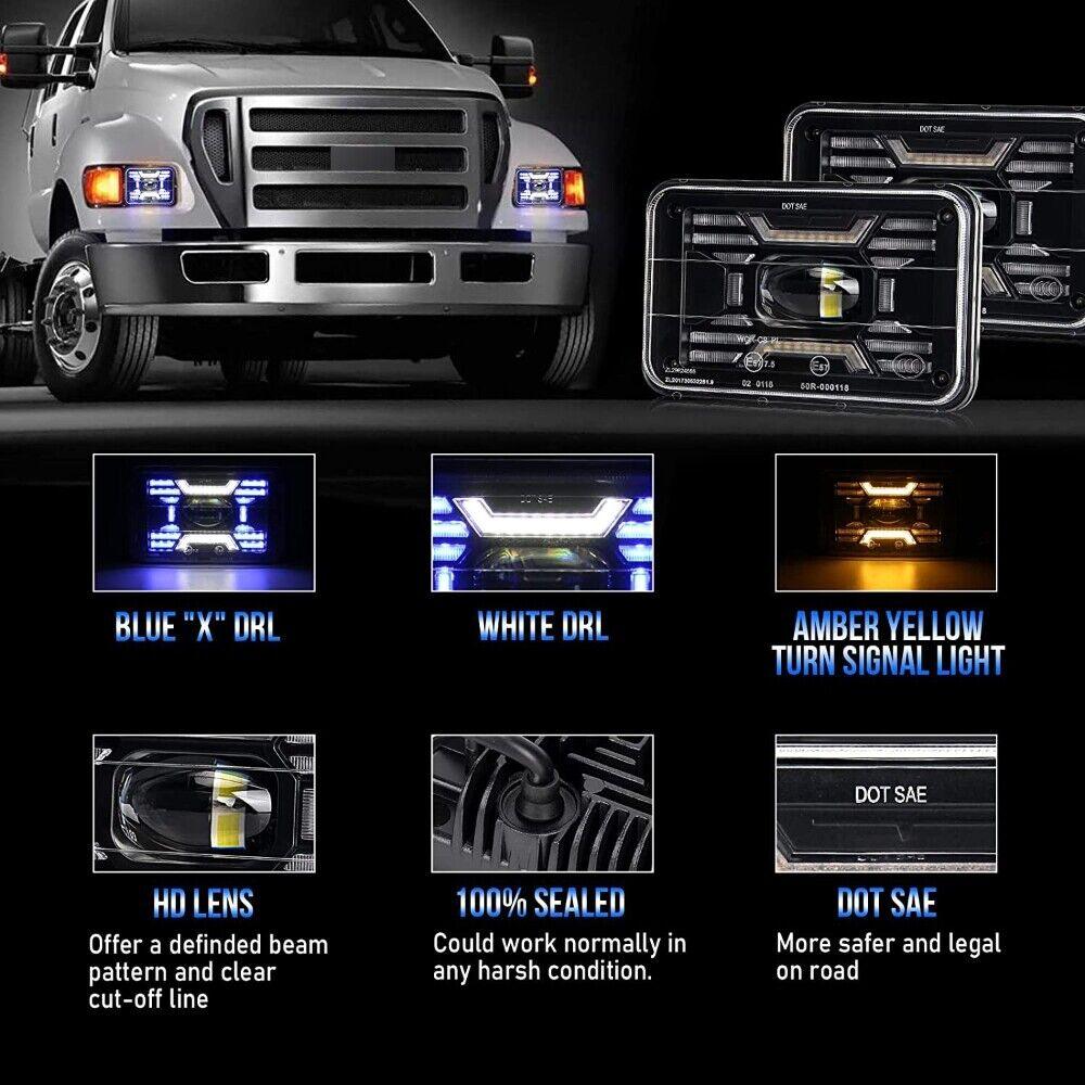 (2pcs/set) 4x6 Inch Sealed Beam LED Headlights with Hi-Lo Beam DRL Turn Signal Light