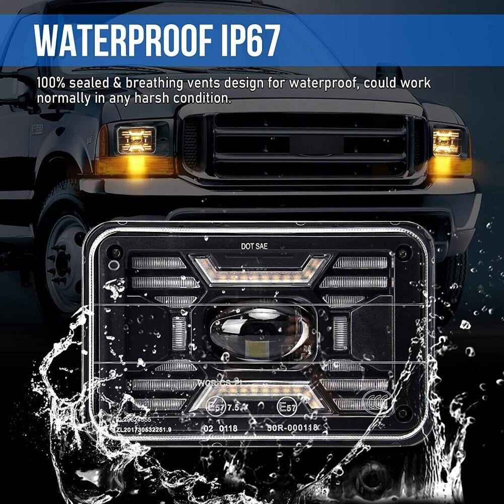 (2pcs/set) 4x6 Inch Sealed Beam LED Headlights with Hi-Lo Beam DRL Turn Signal Light