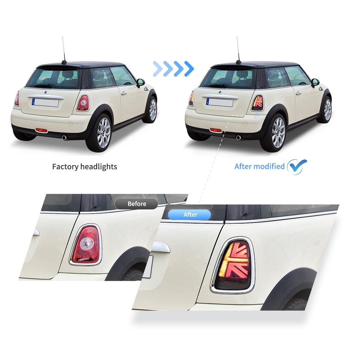 مجموعة مصابيح خلفية LED مع إشارة انعطاف متسلسلة باللون الكهرماني لسيارات ميني R Series الجيل الثاني (R56 R57 R58 R59) موديلات 2007-2015